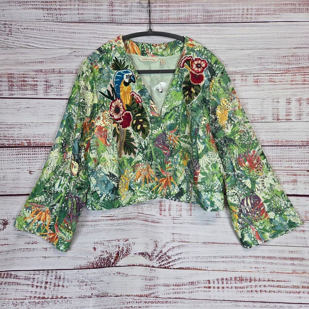 Green Multicolor Embroidered Cropped Jacket - Picture 3 of 15